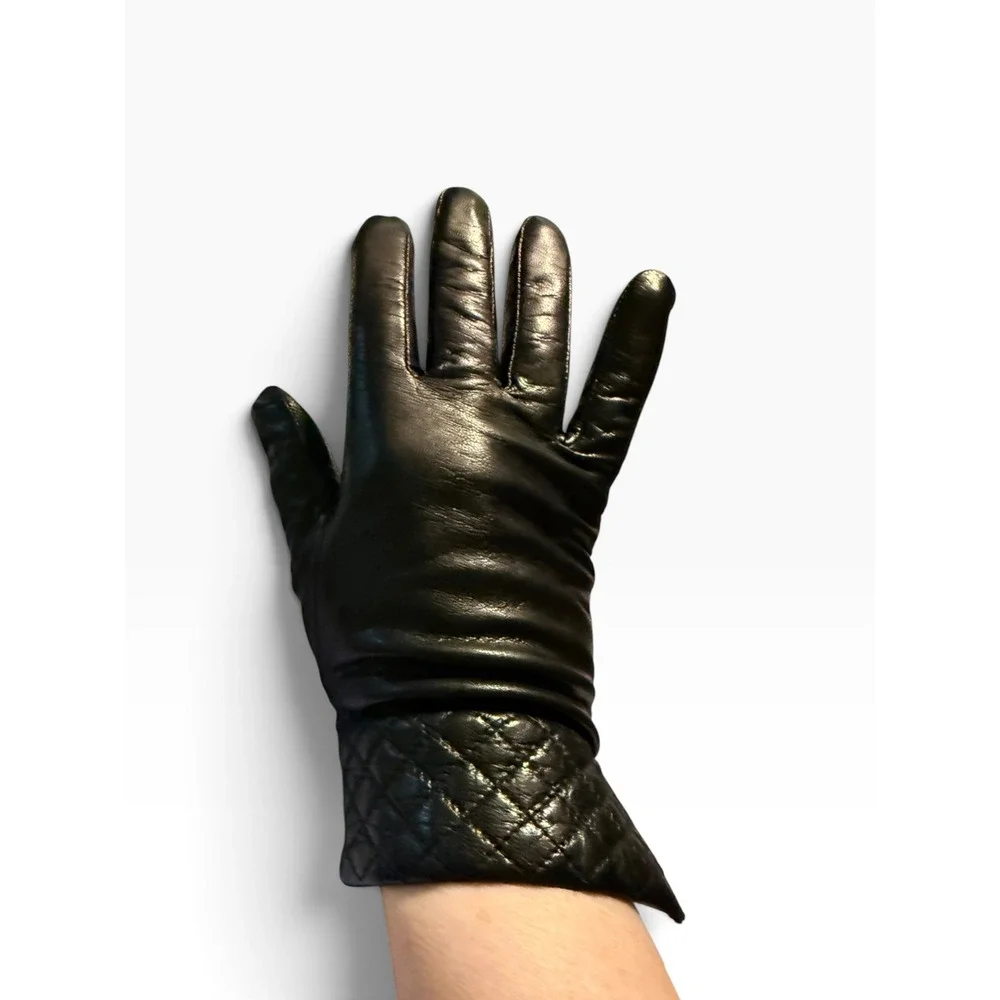Fownes Womens Black Genuine Leather Quilted Cuff Insulated thinsulate Gloves M